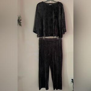 JJill Pure Jill Velour Loungewear Set Gray Soft 2pc Boxy Top & Wide Leg Pant M